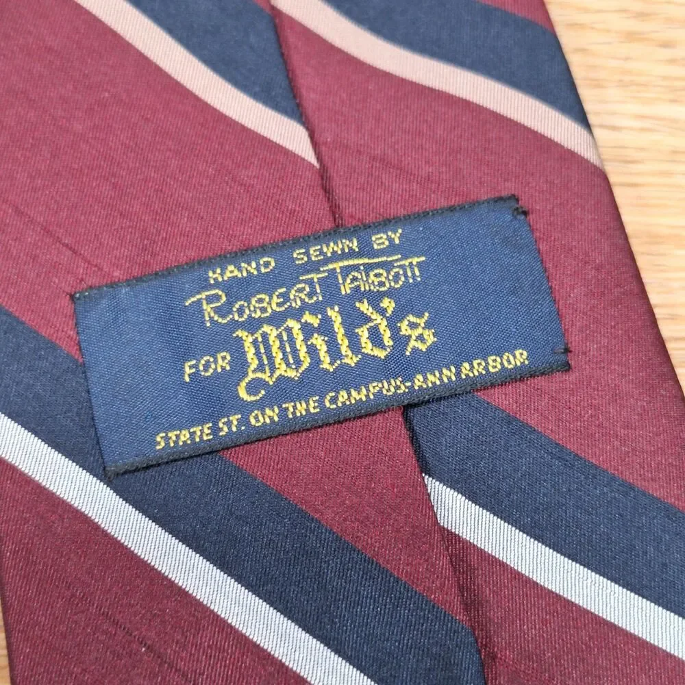 Robert Talbott Vintage Nordstrom Red Navy Stripe Silk Hand Sewn Tie Necktie Mens